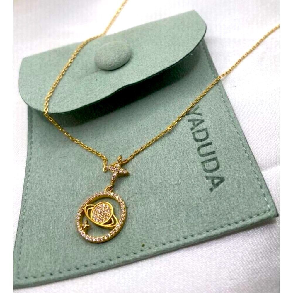 Saturn Necklace Dainty Gold Diamond Planet Star Pendant Trendy Necklace